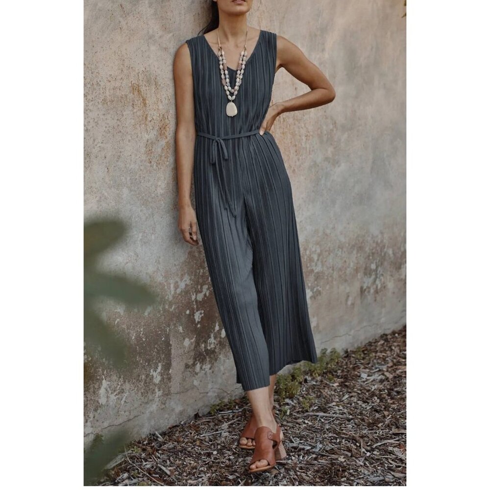 J.Jill pure jill pleated jumpsuit charcoal wide leg boho 90s‎ lagen sz 4X